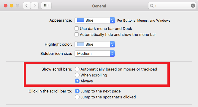 Mac scrollbar setting