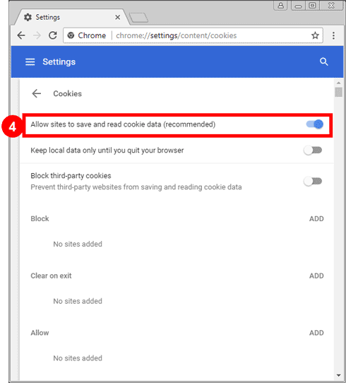 Chrome cookie settings