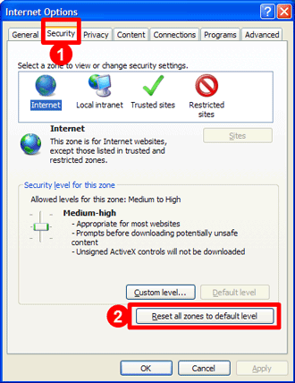 Reset all IE security zones