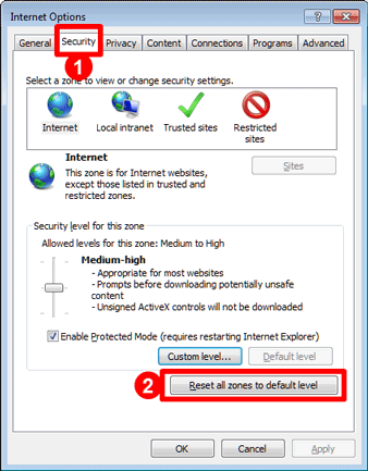 Reset all IE security zones